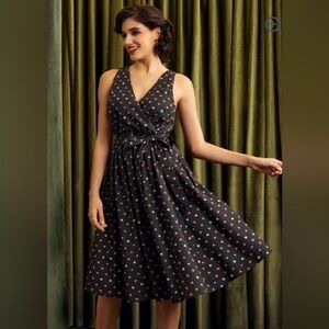 Modcloth Instant Energy Faux-Wrap Heart Black Midi Dress Size Large New!